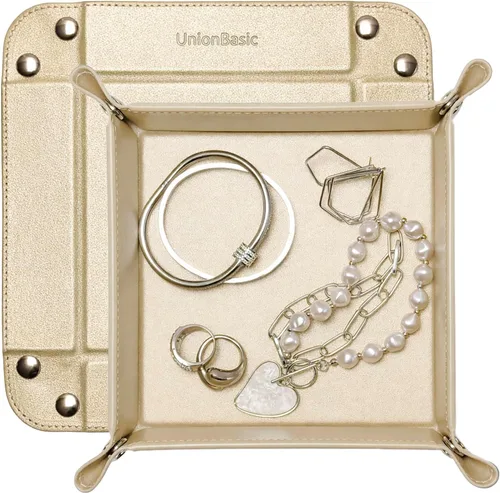 Vista 27 de UnionBasic Bandeja pequeña de valet, bandeja de joyería para anillos, relojes, aretes, organizador de entrada para monedas y llaves, soporte