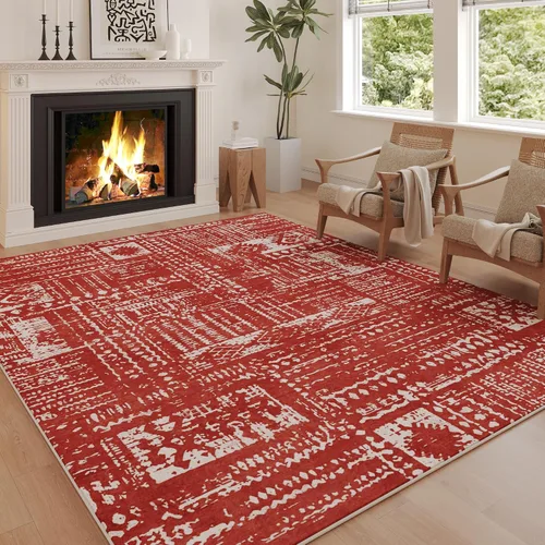 Vista 11 de Rugcomf Alfombra lavable de 5 x 7 pies, diseño bohemio, suave, abstracto, antideslizante, no desprende pelusa, lana sintética, vintage para sala