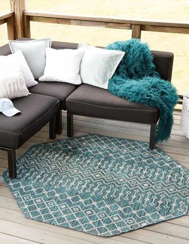 Vista 53 de Unique Loom Outdoor Trellis Collection - Alfombra de área con diseño de enrejado tribal (2 pies 2 pulgadas x 3 pies 1 pulgada, ovalada, azul/marfil)