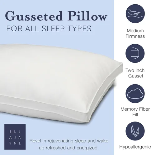 Vista 2 de Ella Jayne Almohadas de cama para dormir, almohada individual tamaño Queen, funda 100% algodón, relleno de fibra viscoelástica, soporte medio