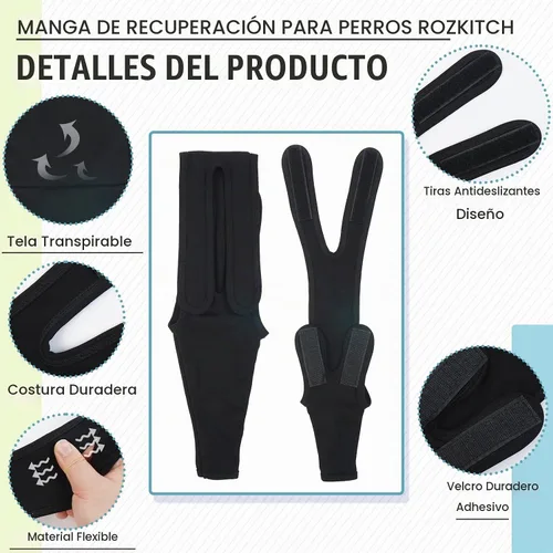 Vista 2 de ROZKITCH Manga de Cirugía para Pata de Perro Pata Delantera Derecha Izquierda, Protector de Codo y Rodilla para Mascotas que Previene Lamer Heridas