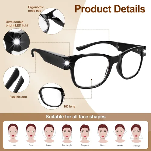 Vista 6 de USB Rechargeable Led Reading Glasses Lighted Eyewear for Women Men