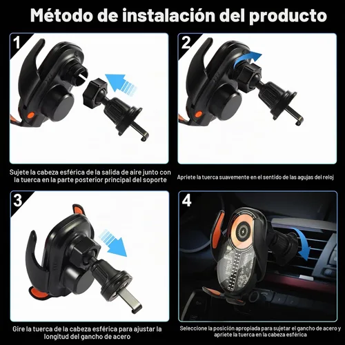 Vista 4 de Soporte para teléfono de automóvil de 15 W, soporte de cargador Negro