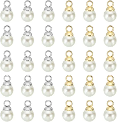 Vista 18 de PATIKIL Abalorio de perlas, 100 cuentas de perlas de imitación de perlas colgantes para bricolaje para hacer joyas, pulseras, aretes, collares Beige