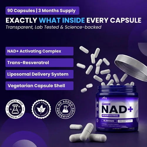 Vista 7 de PURE HEALTH MAX Suplemento de resveratrol PHM NAD - Suplementos liposomales NAD+ para hombres y mujeres Alternativa NMN y NMNH 90 cápsulas