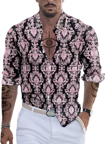 Vista 5 de domirica Camisa de manga larga con botones para hombre, étnica 2025, para verano, hawaiana, playa, casual, vintage, novedosa, ligera