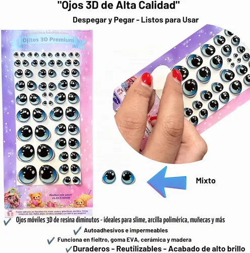 Vista 2 de Googly Eyes - Autoadhesivo de resina 3D azul, 58 unidades, manualidades de muñeca de porcelana fría wiggle eyes, 9 sizes 5-22mm, glossy domed