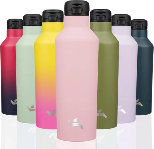 Vista 33 de Konokyo - Botella de agua aislada con popote, 25 onzas, doble pared de acero inoxidable al vacío con 2 tapas, cielo