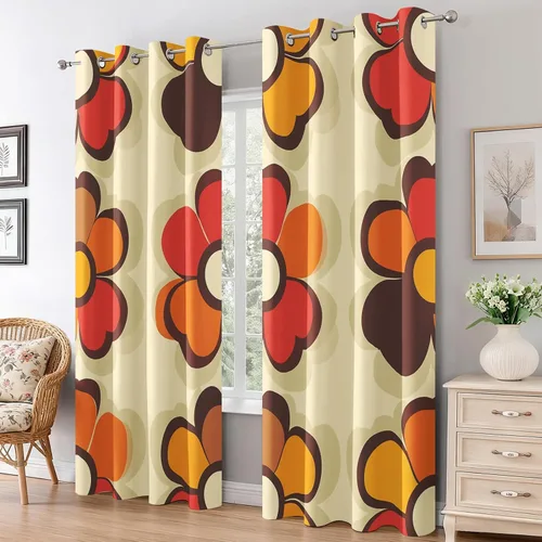 Vista 17 de Groovy Heart Curtains for Living Room 84 Inch Length, 60S 70S Retro Blackout Curtains Bedroom Decor, Hippie Orange Aesthetic Grommet Thermal Black
