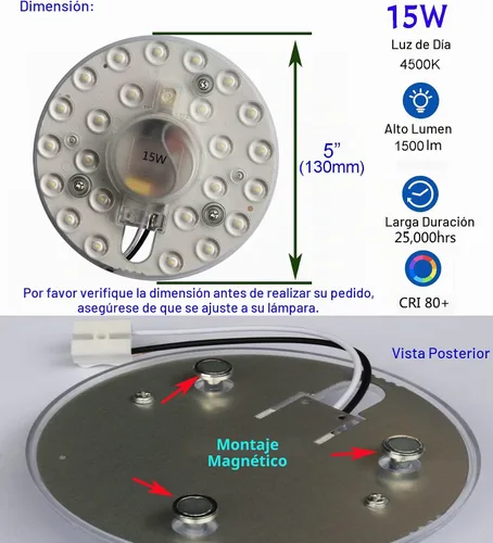Vista 3 de Kit de luz LED de 15 W de repuesto para ventilador de techo de montaje empotrado, panel de tablero de reequipamiento del motor LED, 4500K