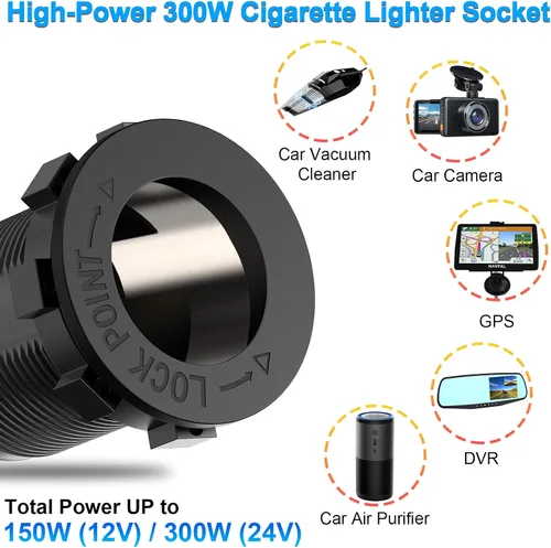 Vista 5 de Qidoe - Enchufe para encendedor de cigarrillos de 12 V, enchufe de cargador USB QC3.0 dual de aluminio de 40 W con interruptor voltímetro LED