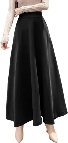 Vista 2 de chouyatou Falda larga plisada de lana para mujer para otoño e invierno