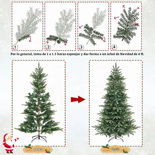 Vista 8 de Yaheetech - Árbol artificial de Navidad de abedul artificial preiluminado de 6 pies con 400 luces LED blancas cálidas, árbol de Navidad
