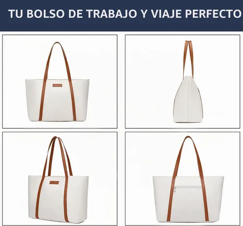 Vista 4 de BUG Lightweight Women Laptop Tote Bag for Work, Casual Handbag for Travel Beach College Teacher Beige