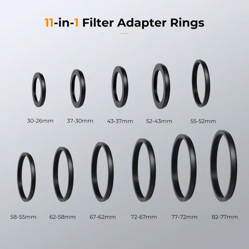 Vista 2 de K&F CONCEPT Juego de 11 anillos adaptadores de filtro de metal reductor, para lente de tamaño grande, añade filtro de tamaño pequeño 2.638-2.441 in
