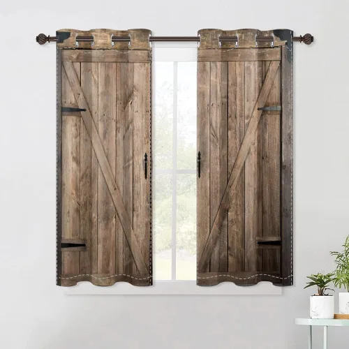Vista 101 de Cortinas rústicas para ventana de puerta de granero, puerta de madera gris, puerta de garaje, tratamiento de ventana para sala de estar, dormitorio