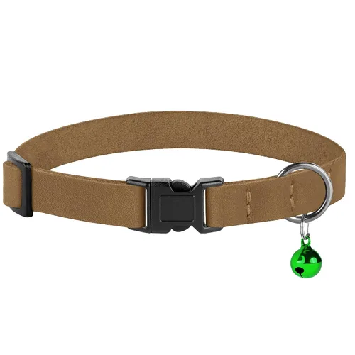 Vista 7 de Muromto Breakaway - Collar de piel suave ajustable para gatos con campana, rosa, marrón, azul, verde, rojo (marrón)
