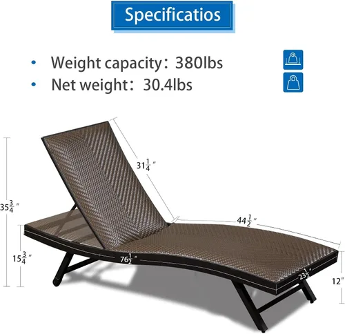 Vista 7 de Domi - Juego de 2 tumbonas para exteriores, de aluminio, acolchadas, de espuma de secado rápido, con respaldo ajustable para playa, piscina, césped