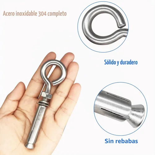 Vista 5 de 5/16" X 4-3/16" Tornillos de expansión para pared de hormigón con ojo de anclaje, tornillos de ojo de acero inoxidable 304 de servicio pesado