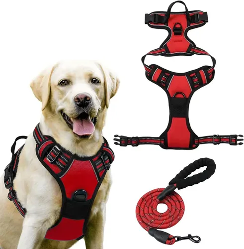 Vista 10 de Dog Harness, No Pull Large, Release on Neck, Front Back Clips Dog Vest Harness Reflective Adjustable Padded,for Outdoor Walking Training(L,Black)