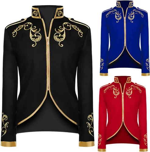 Vista 3 de Crubelon Chaqueta bordada dorada para hombre, diseño de príncipe