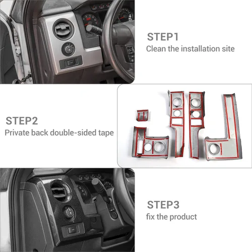 Vista 6 de para F150 Kit de Ajuste Interior de Fibra de Carbono, Ajuste de Cubierta de Panel de Tablero y Ajuste de Cubierta de Bisel del Interruptor de Faros