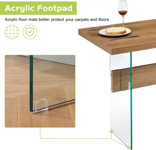 Vista 7 de ivinta Mesa de comedor de cristal para 4-6 personas, mesa de cocina rectangular de 55 pulgadas para espacios pequeños, comedor, sala de estar