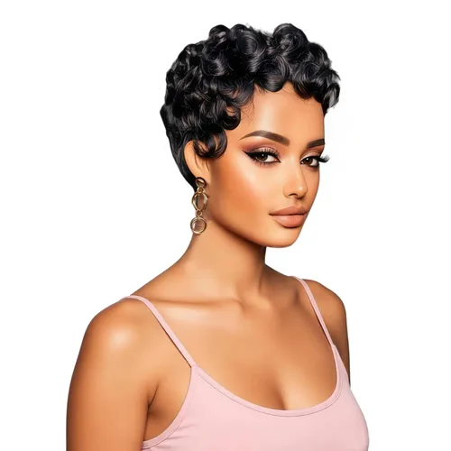 Vista 26 de Peluca de cabello humano con corte Pixie para mujeres negras, 100% cabello humano real, peluca corta y recta sin pegamento con flequillo, hecha a