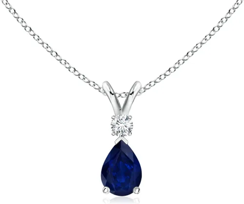 Vista 9 de Angara Colgante de lágrima de zafiro azul natural con diamante en plata/oro macizo de 14 quilates/platino Cumpleaños, compromiso, aniversario