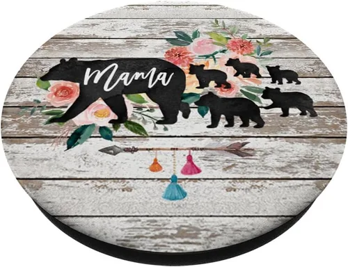 Vista 2 de Mama Bear - Juego de 5 vasos para bebé, diseño de flores, madera de barniz rústica, floral, para teléfonos y tabletas, Negro