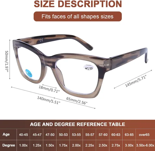Vista 3 de AQWANO Oversized Design Reading Glasses Women/Men, Computer Blue Light Blocking Square Readers