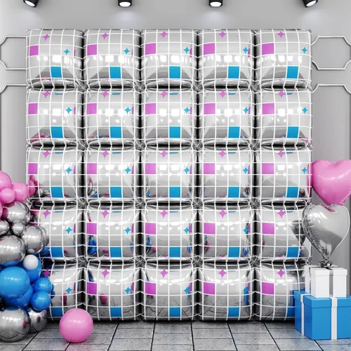 Vista 17 de Globos cuadrados metálicos dorados y negros de doble cara para pared, globos de aluminio cromado de 19 pulgadas, kit de arco de túnel para despedida