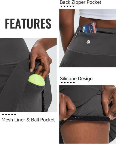 Vista 5 de BALEAF Falda de tenis plisada para mujer, falda pantalón de golf para mujer, cintura alta, pantalones cortos atléticos ligeros con bolsillos