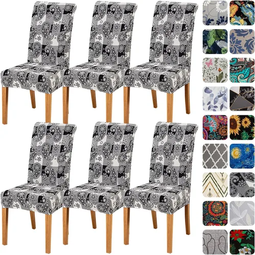 Vista 9 de HZDHCLH Juego de 4 fundas para sillas de comedor color burdeos, fundas elásticas de elastano para sillas Parsons, paquete de 4, fundas de asiento