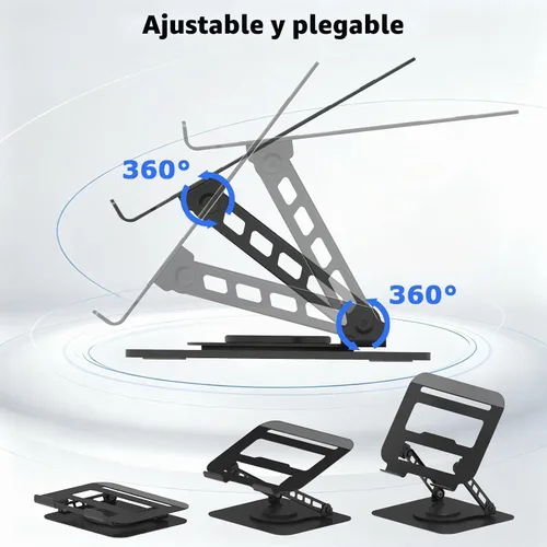 Vista 4 de Soporte ajustable para computadora portátil con rotación de 360° Negro