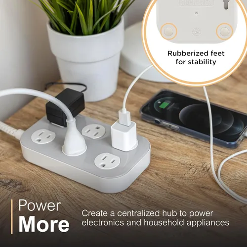 Vista 5 de GE SurGE - Tira de alimentación protectora, cable de extensión trenzado de 6 pies, extensor de 6 salidas (amplio espaciado), 490 julios, enchufe