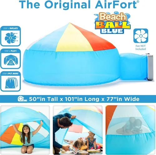 Vista 3 de AirFort - Fuerte inflable para niños, se construye en 30 segundos, tienda de campaña para jugar a partir de 3 años (pelota de playa azul)
