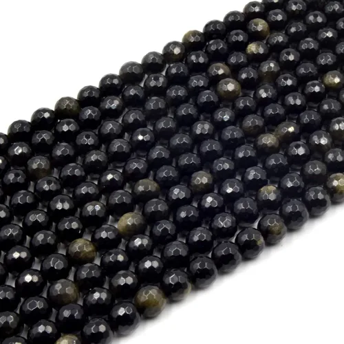 Vista 2 de Cuentas de obsidiana dorada facetadas Cuentas de piedra preciosa de acabado redondo negro brillante dorado 0.157 in, 0.236 in, 0.315 in, 0.394