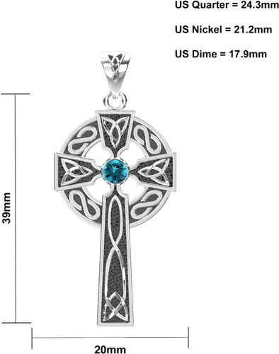 Vista 4 de US Jewels Colgante de plata de ley 925 para hombre de 1.5 pulgadas, rubí sintético, piedra natal de julio, nudo celta irlandés, Plata esterlina