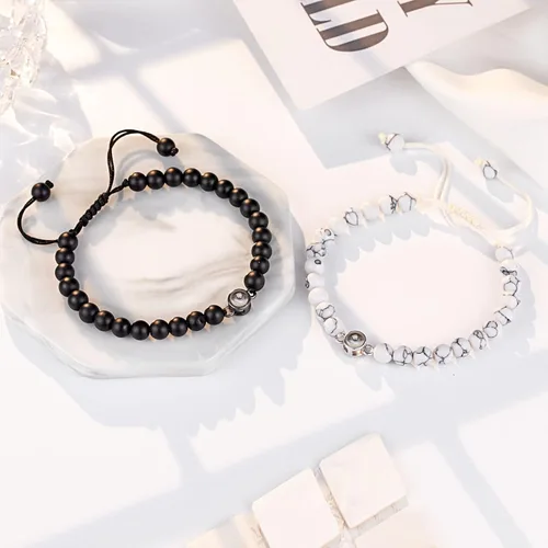 Vista 3 de UNGENT THEM Pulseras con texto en inglés "I Love You" en 100 idiomas para parejas, regalos para mis hombres, novio, novia, marido, mi amor, alma
