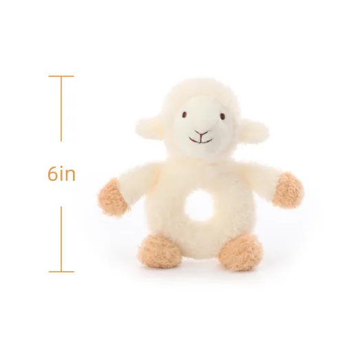 Vista 6 de Apricot Lamb Baby Lovey - Sonajero suave de cordero, animal de peluche para recién nacido, agitador suave con agarre de mano para más de 0 meses