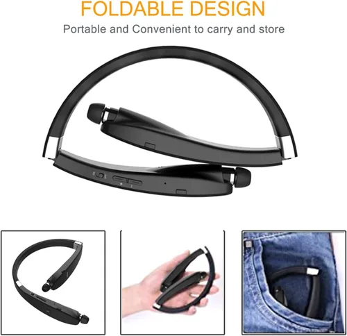Vista 8 de Auriculares Bluetooth plegables, Beartwo Auriculares Bluetooth retráctiles ligeros para deportes y ejercicio, auriculares inalámbricos estéreo