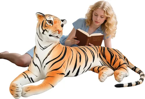 Vista 9 de Peluche de tigre gigante realista, almohada de felpa realista de tigre de 43 pulgadas con forma de apoyo, juguete suave de tigre grande para niños