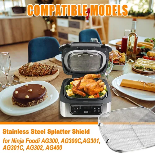 Vista 4 de Protector de salpicaduras de acero inoxidable para Ninja Foodi AG301, accesorios para freidora de aire, protector de salpicaduras de freidora