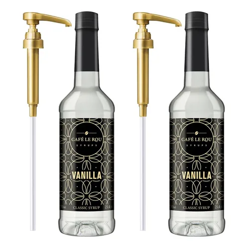 Vista 9 de Jarabe clásico de azúcar de caña Café le Rou - 750 ml, paquete de 2 con 2 dispensadores de bomba dorados