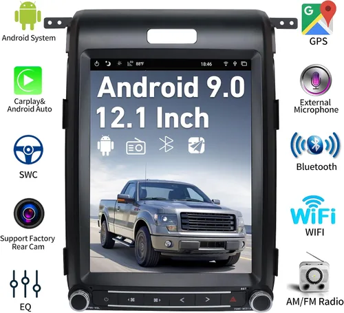 Vista 5 de Radio con pantalla táctil de 12.1 ″ estilo T para Ford F150 2013-2014, unidad principal Android con navegación GPS, Bluetooth, WiFi, USB/AUX