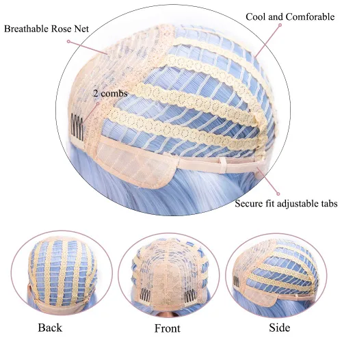 Vista 6 de Peluca colorida de cabello sintético liso, de raya en medio y longitud al hombro, para mujer, moderna Azul cielo