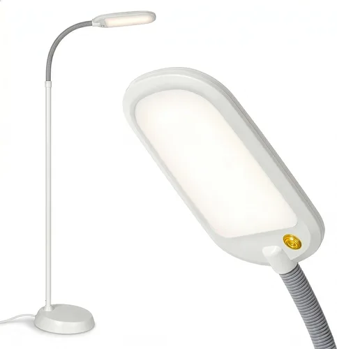 Vista 13 de Brightech Litespan - Lámpara de pie LED delgada, luz de lectura moderna sobre silla para salas de estar y oficinas, alta con cuello de cisne Madera