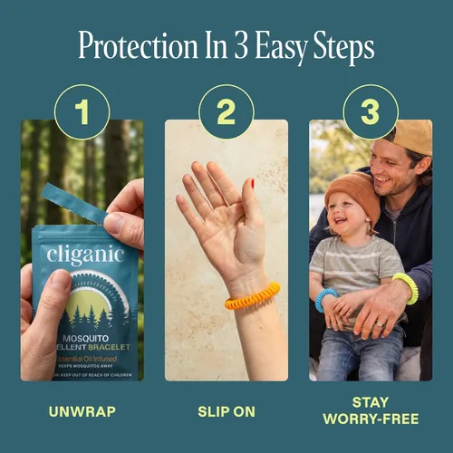 Vista 7 de Cliganic Paquete de 20 pulseras repelentes de mosquitos, bandas impermeables sin DEET