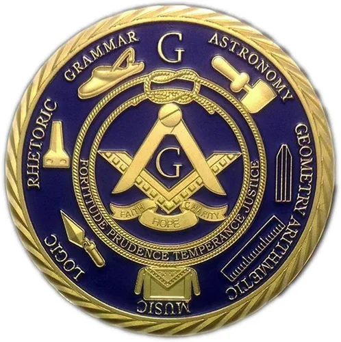 Vista 3 de Moneda de desafío masónico para francmasones, diseño 3D con estuche